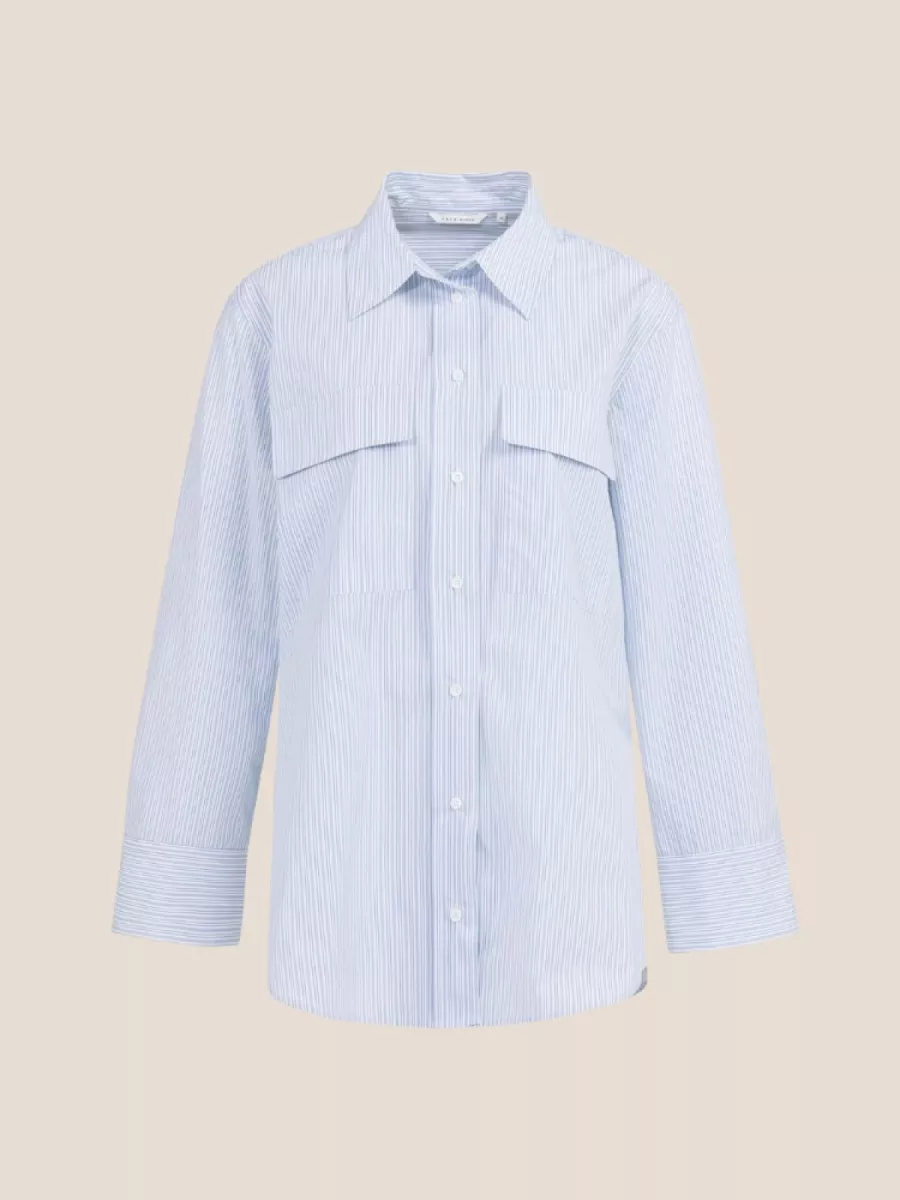 YaYa YAYA 01-201205-603 Gestreepte boyfriend blouse Ice Blue Dessin