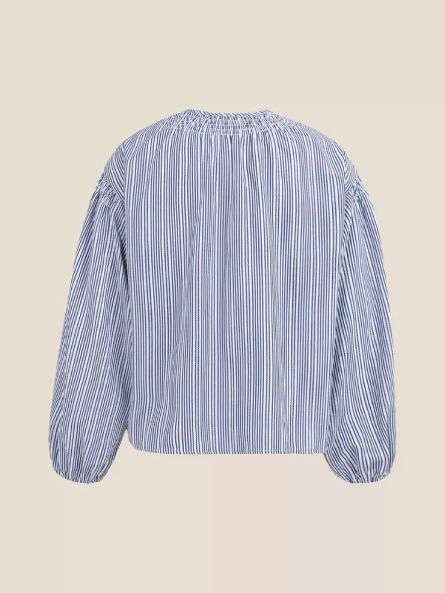 YaYa YAYA 01-201208-603 Gestreepte blouse met plooidetails Navy Blazer Dessin