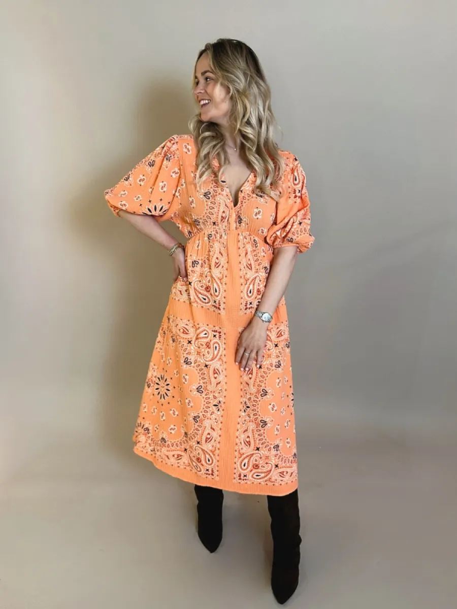 Frenkie Frenkie Bibi paisley jurk Oranje