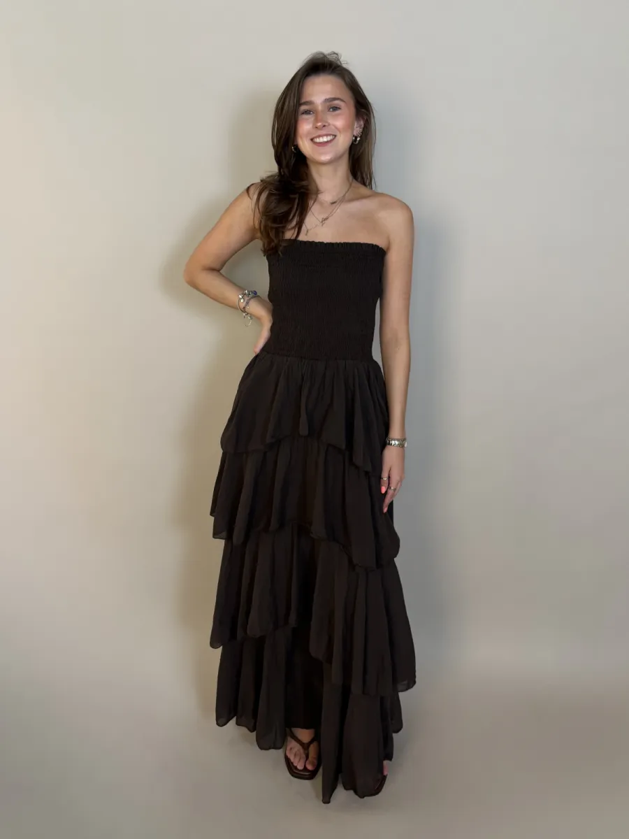 Frenkie Frenkie strapless jurk ruffle bruin