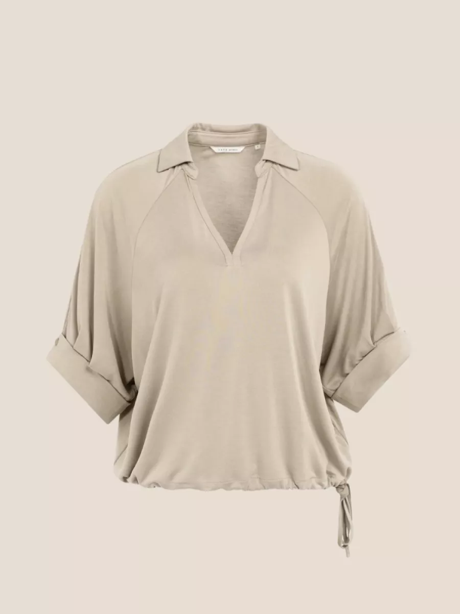 YaYa YAYA 01-709381-604 Jersey top met geplooide mouwen Crockery brown