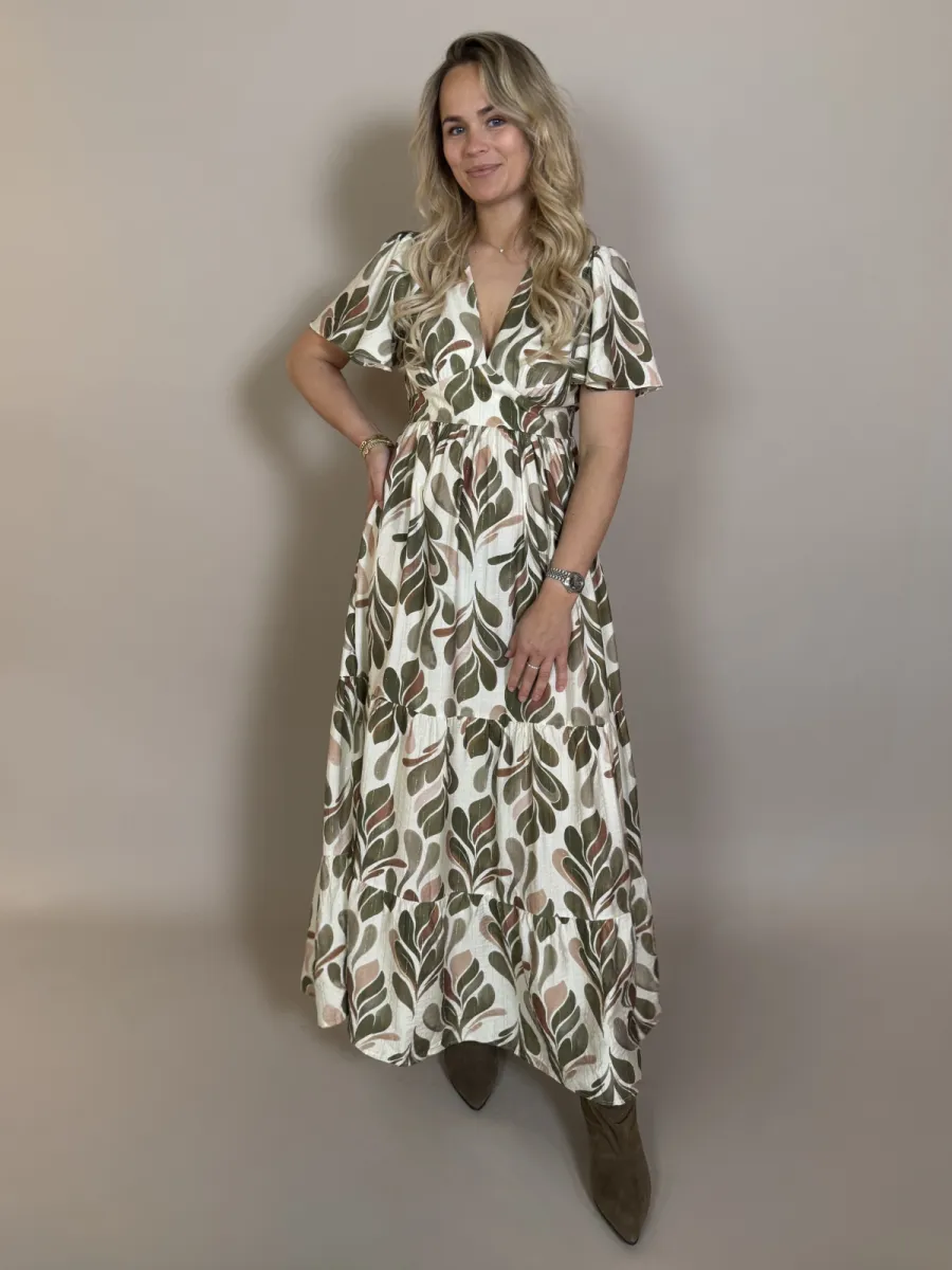 By Jill Lange groene print jurk olive