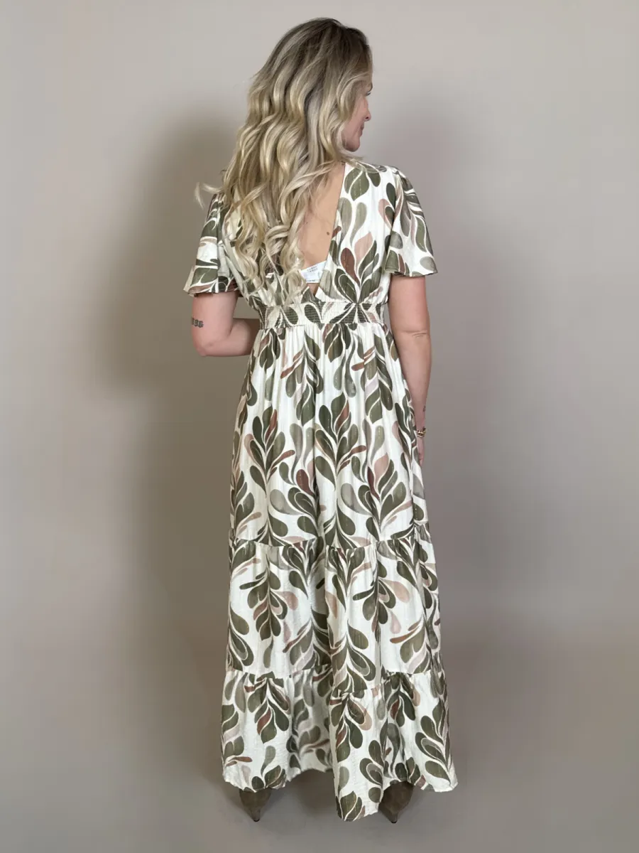 By Jill Lange groene print jurk olive
