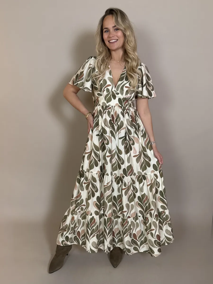 By Jill Lange groene print jurk olive