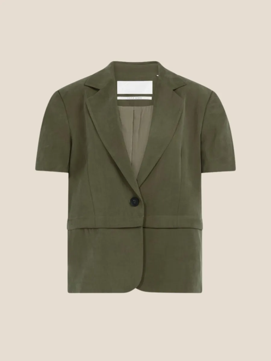 YaYa YaYa 01-501083-604 blazer met korte mouwen en afritsbare zoom army green