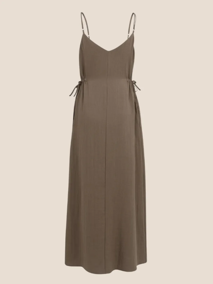 YaYa YAYA 01-601215-605 Lange jurk met spaghettiebandes en strikdetails bruin