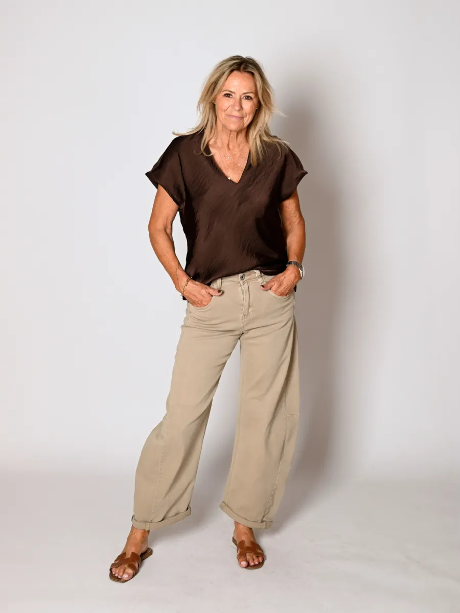 Frenkie Frenkie Barrel jeans met stretch beige