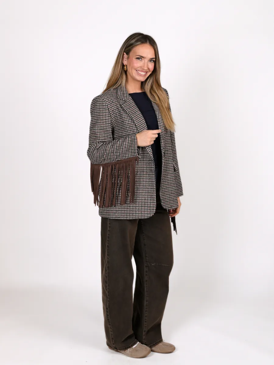 Frenkie Frenkie pied de poule blazer franje bruin
