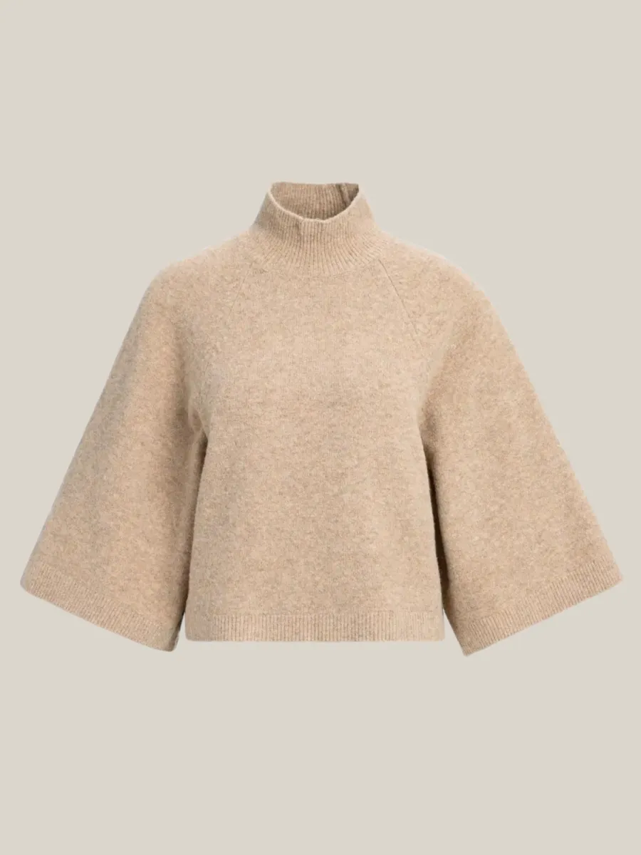 YaYa YAYA Gebreide trui met hoge hals en wijde mouwen beige