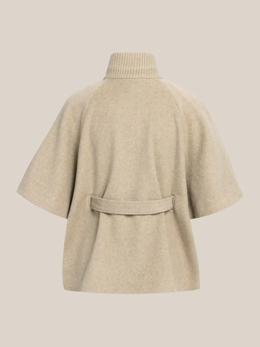 YaYa YAYA Ponchojas met ribkraag en ceintuur Pure Cashmere Grey Melange